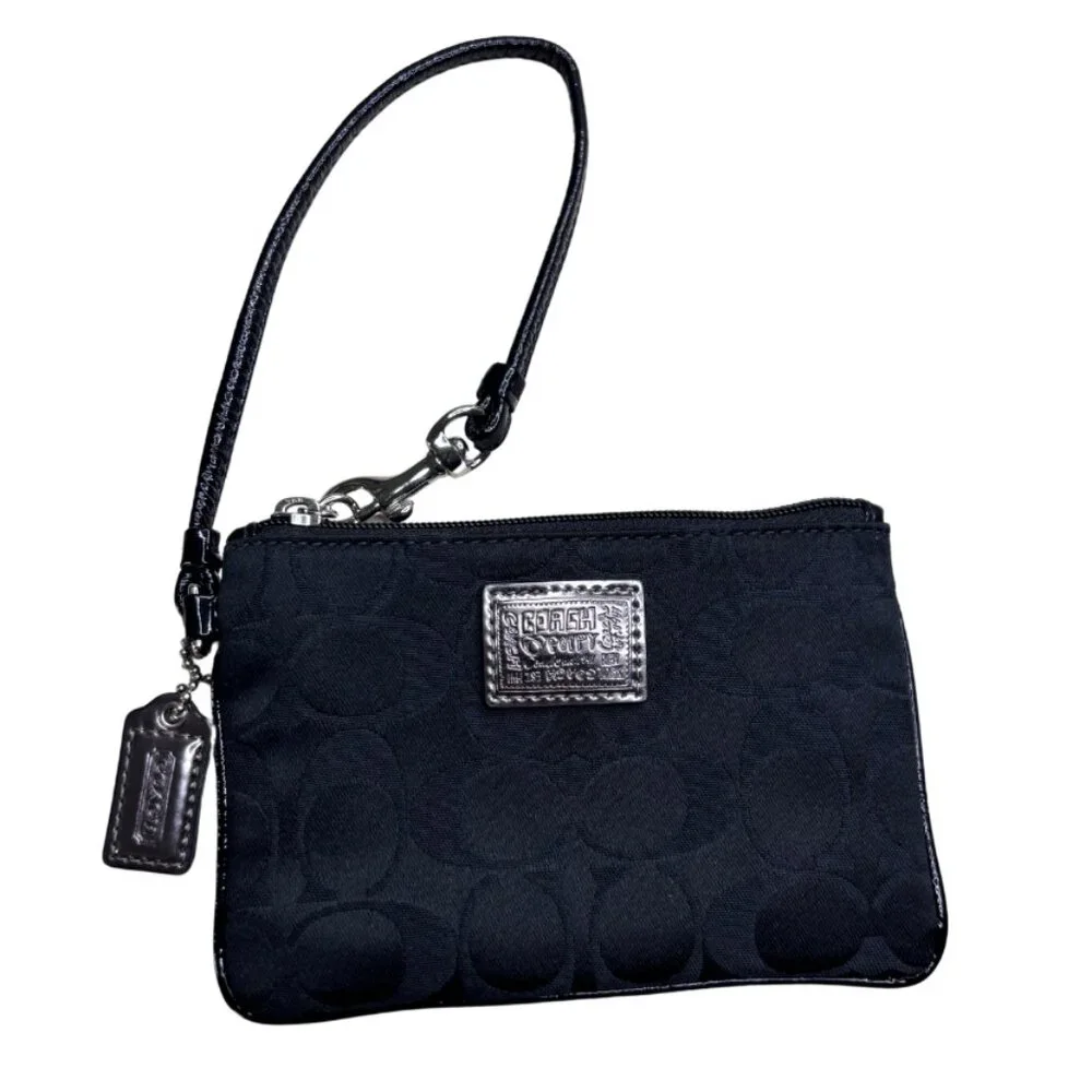 Coach Signature Poppy Wristlet Pouch with Coach Hangtag Black